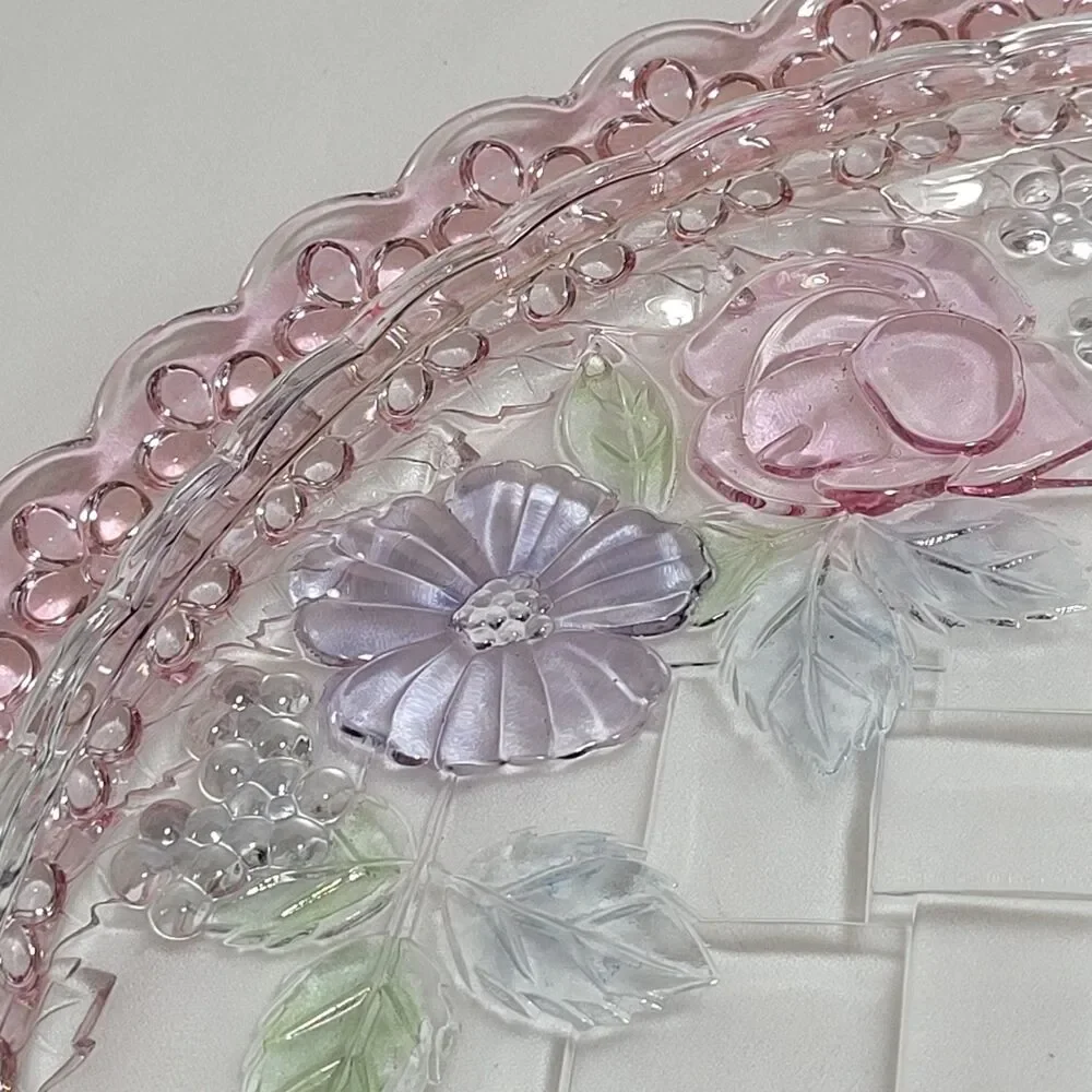 Riccardo Cake Plate Platter Glass Lattice Floral 13